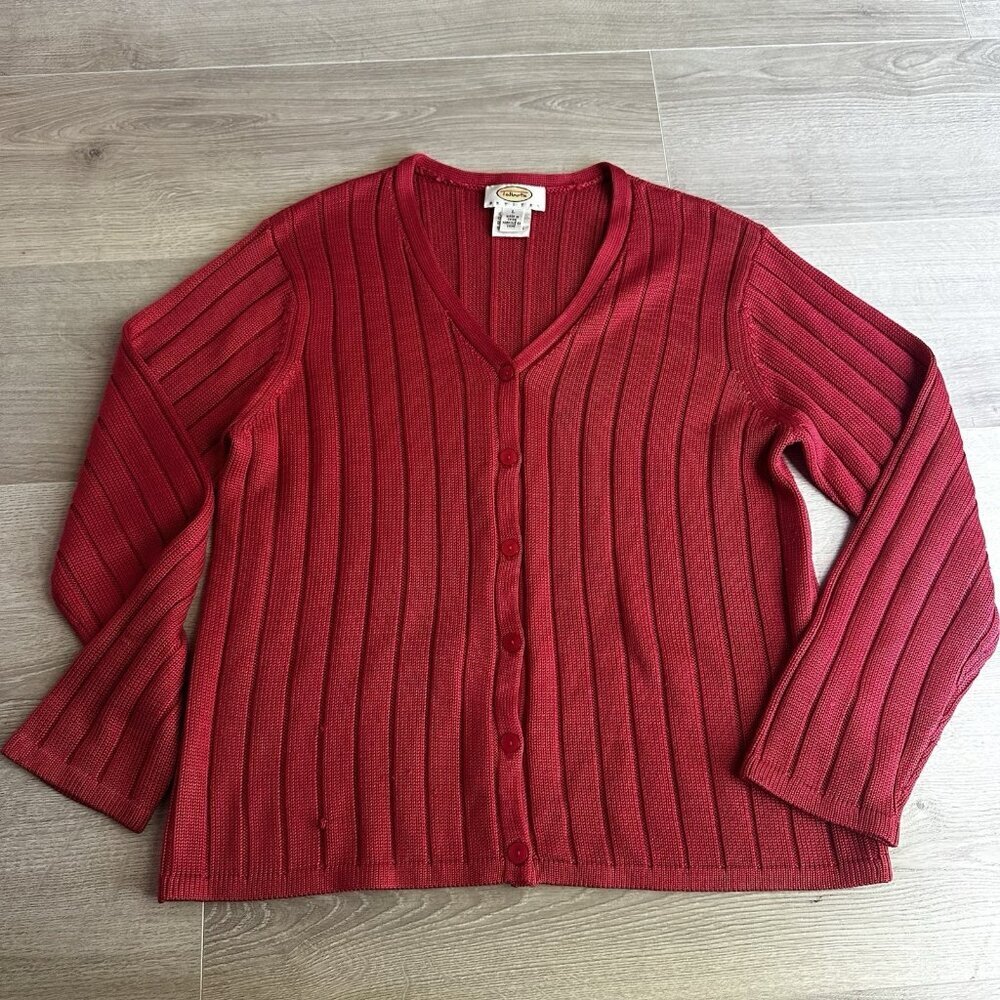 Talbots Red Silk Cardigan Sweater Womens‎ L Preppy Old Money Quiet Luxury Soft